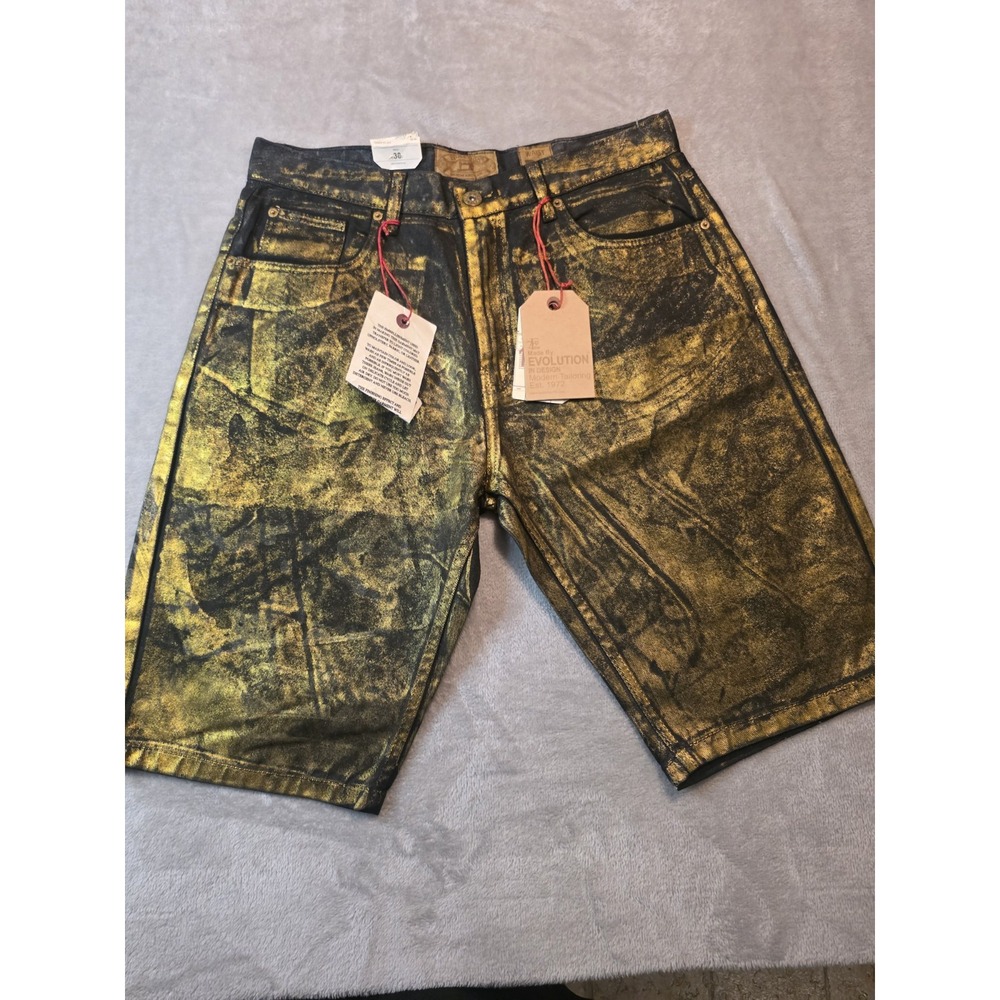 Evolution In Design Gold Foil Denim Shorts Mens 38 NWT Metallic Jean Y2K Rare